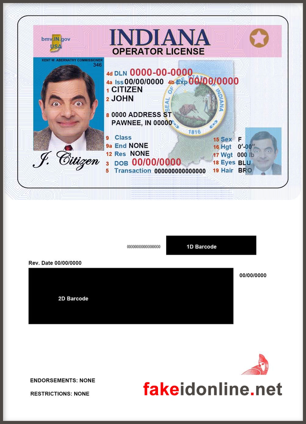 Indiana Driver License PSD Template